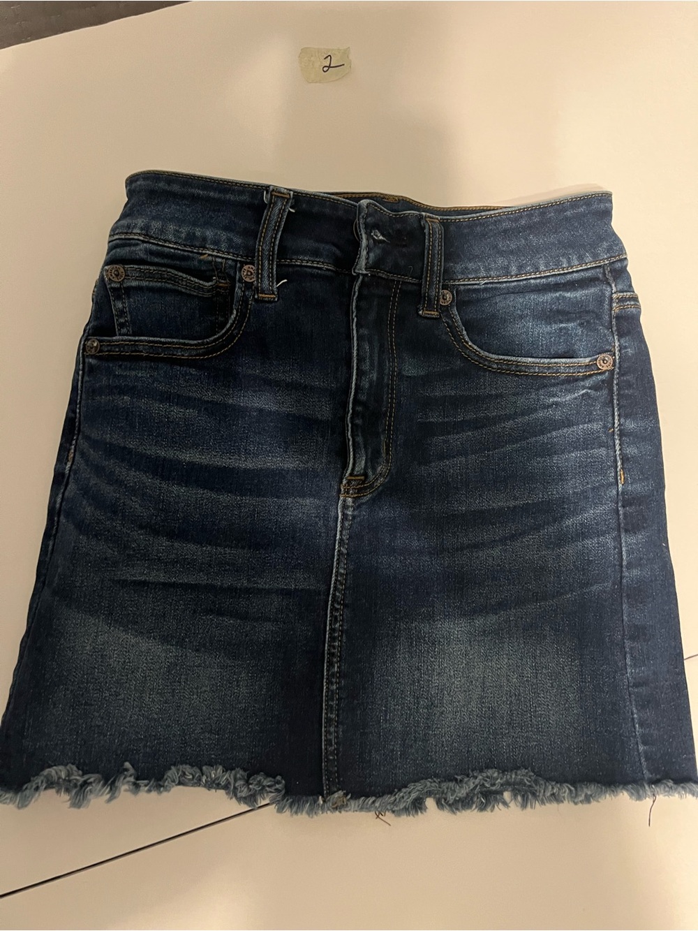 American Eagle Outfitters Dark Blue Denim Mini Skirt - Frayed Hem